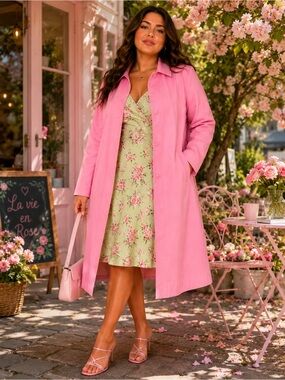 Pink Barbiecore Longline Coat Jacket Size M‎ Cotton Blend Coquette